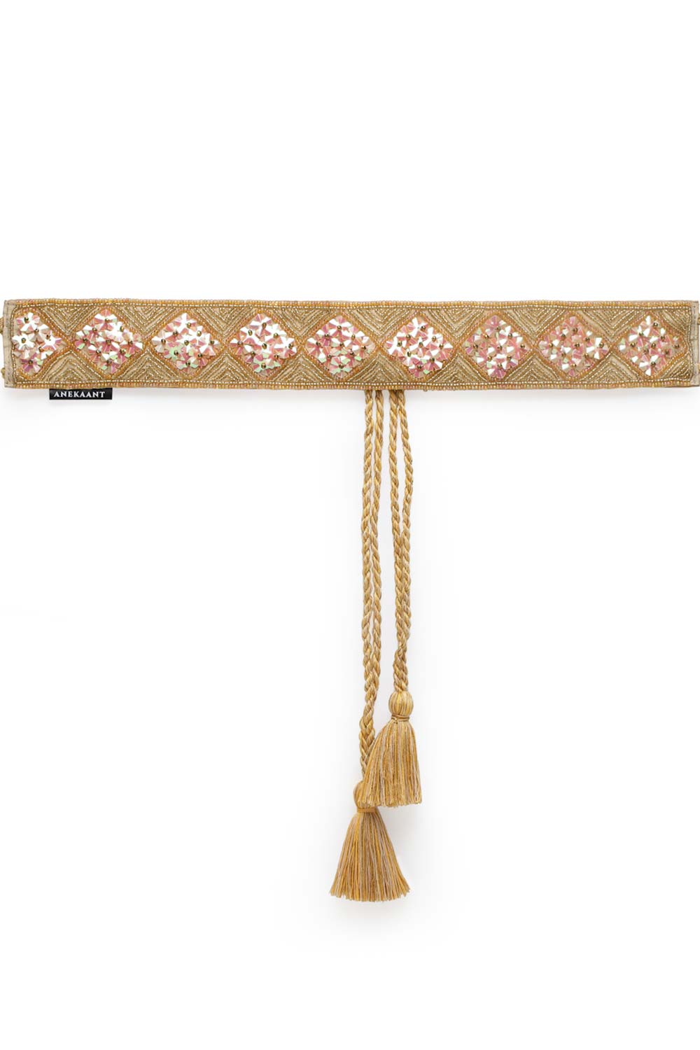 Geometric Floral Bead Work Waist Belt In Gold & Multi