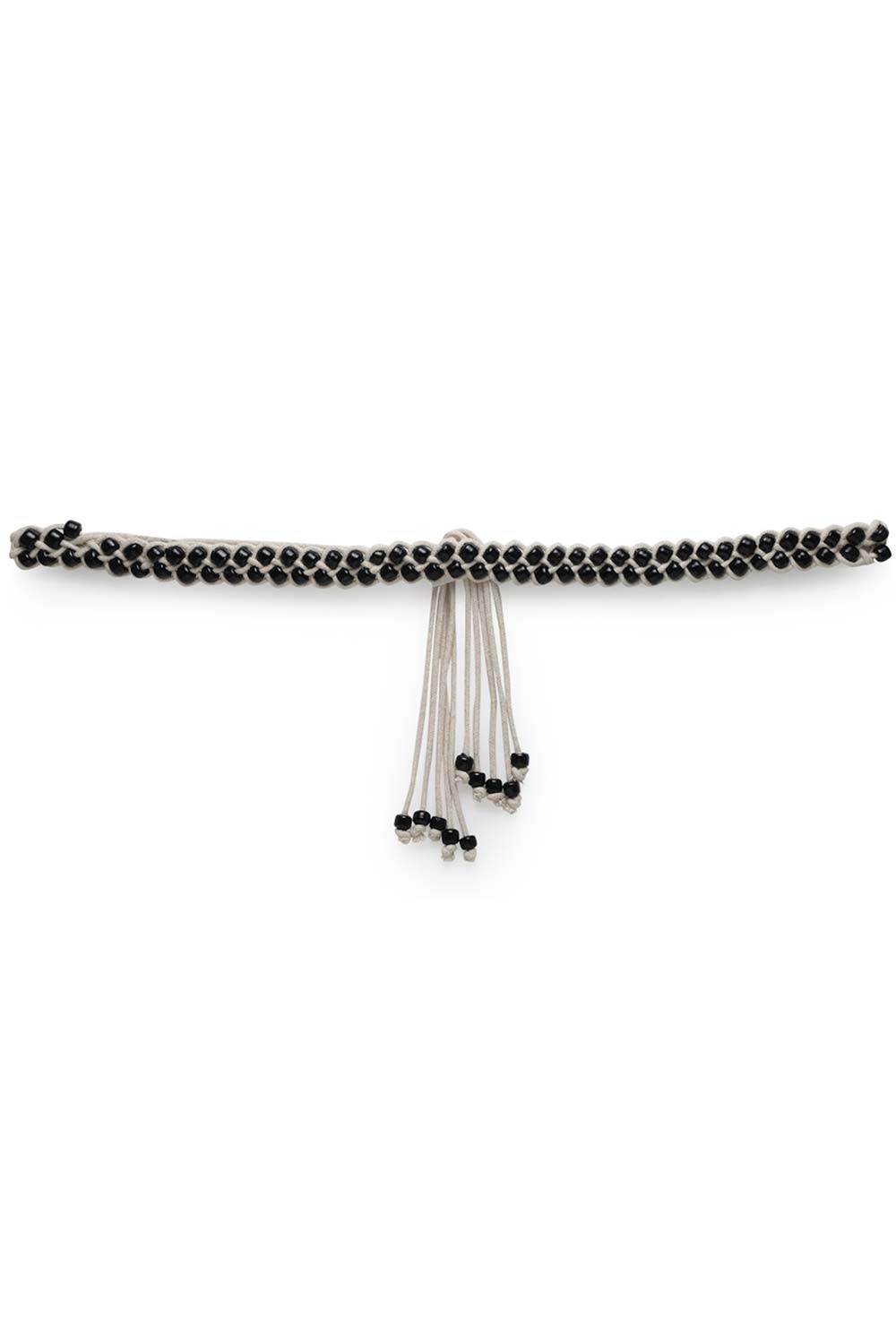 Braided Bead Work Waist Belt In Natural & Black