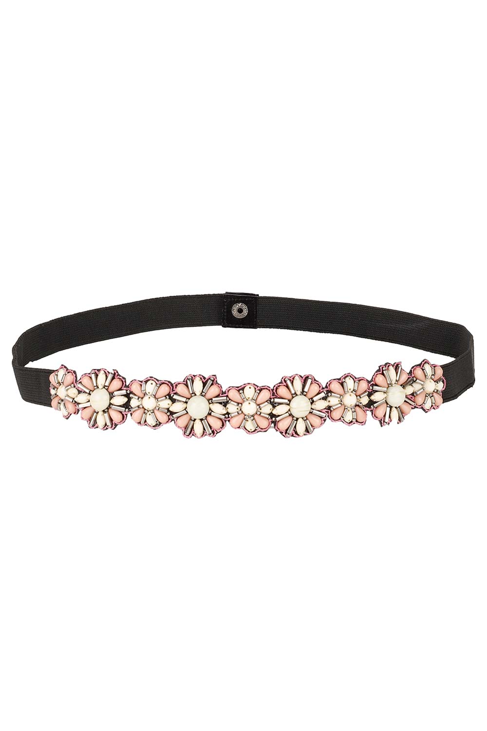 Floral Bead Work Waist Belt In Off White & Peach & Multi