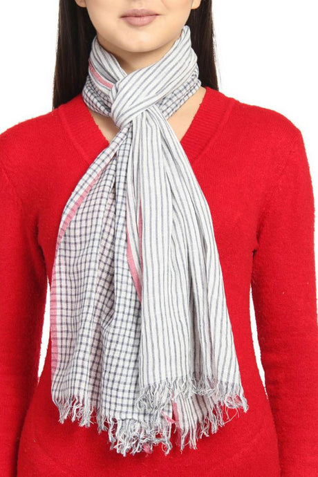Viscose Stole And Scarf in White And Navy