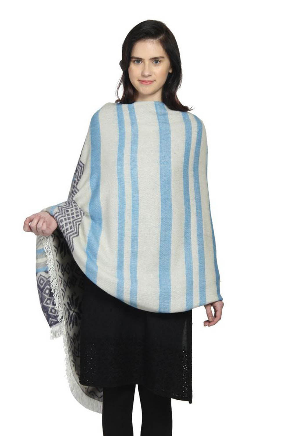 Wool Shawl In White And Blue