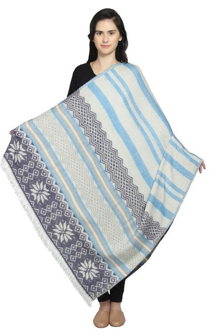 Wool Shawl in White And Blue