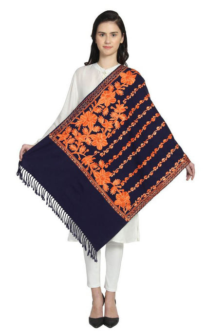 Wool Shawl in Navy And Orange