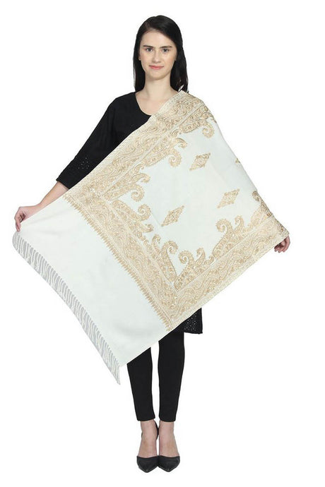 Wool Shawl in White And Gold