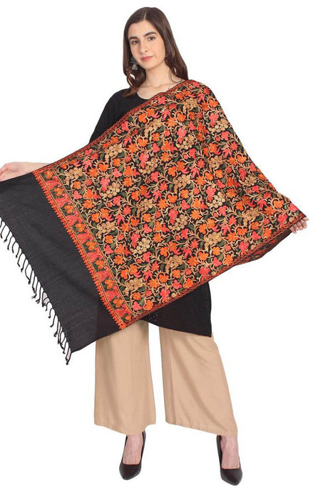 Wool Shawl In Black And Multicolor