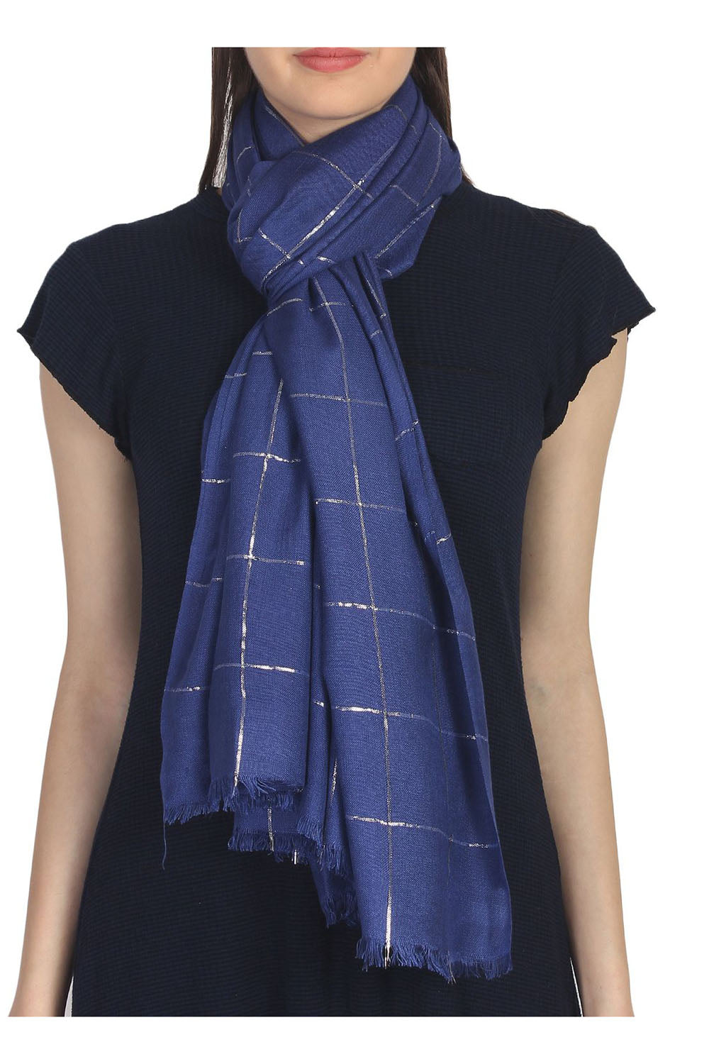 Cotton Stole in Navy And Silver