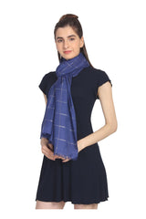 Cotton Stole in Navy And Silver