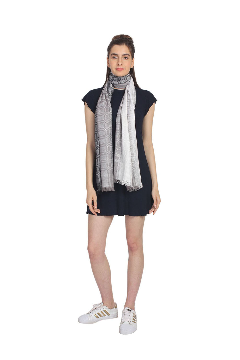 Viscose Stole in Grey, White And Black