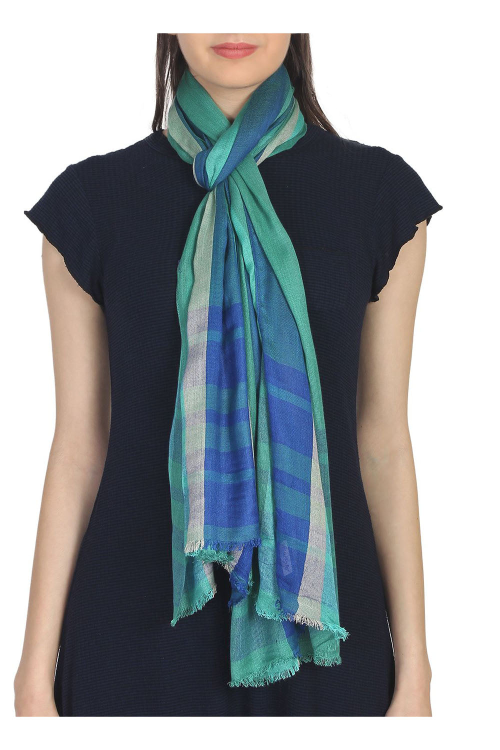 Viscose Stole In Green And Blue