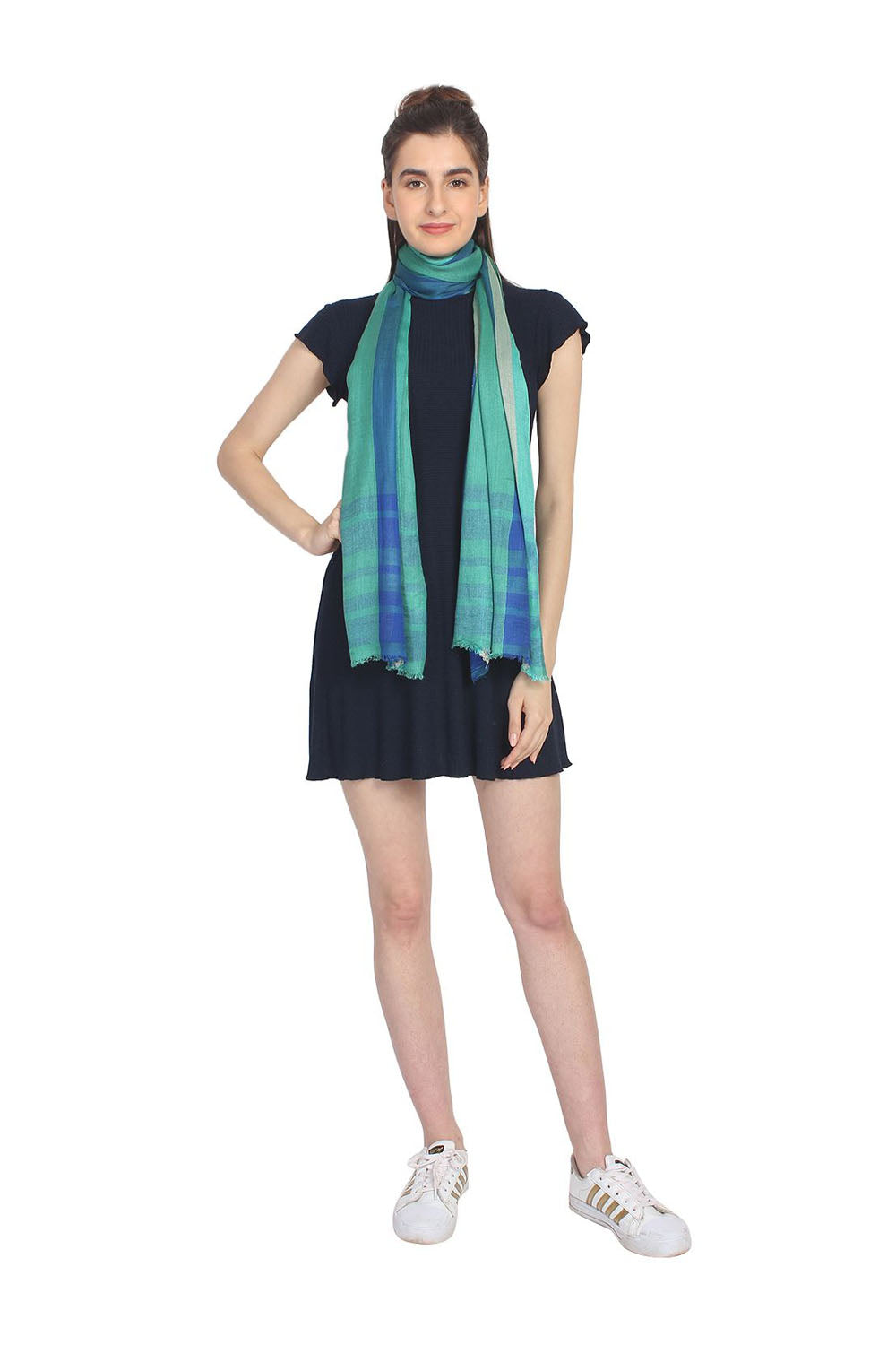 Viscose Stole In Green And Blue