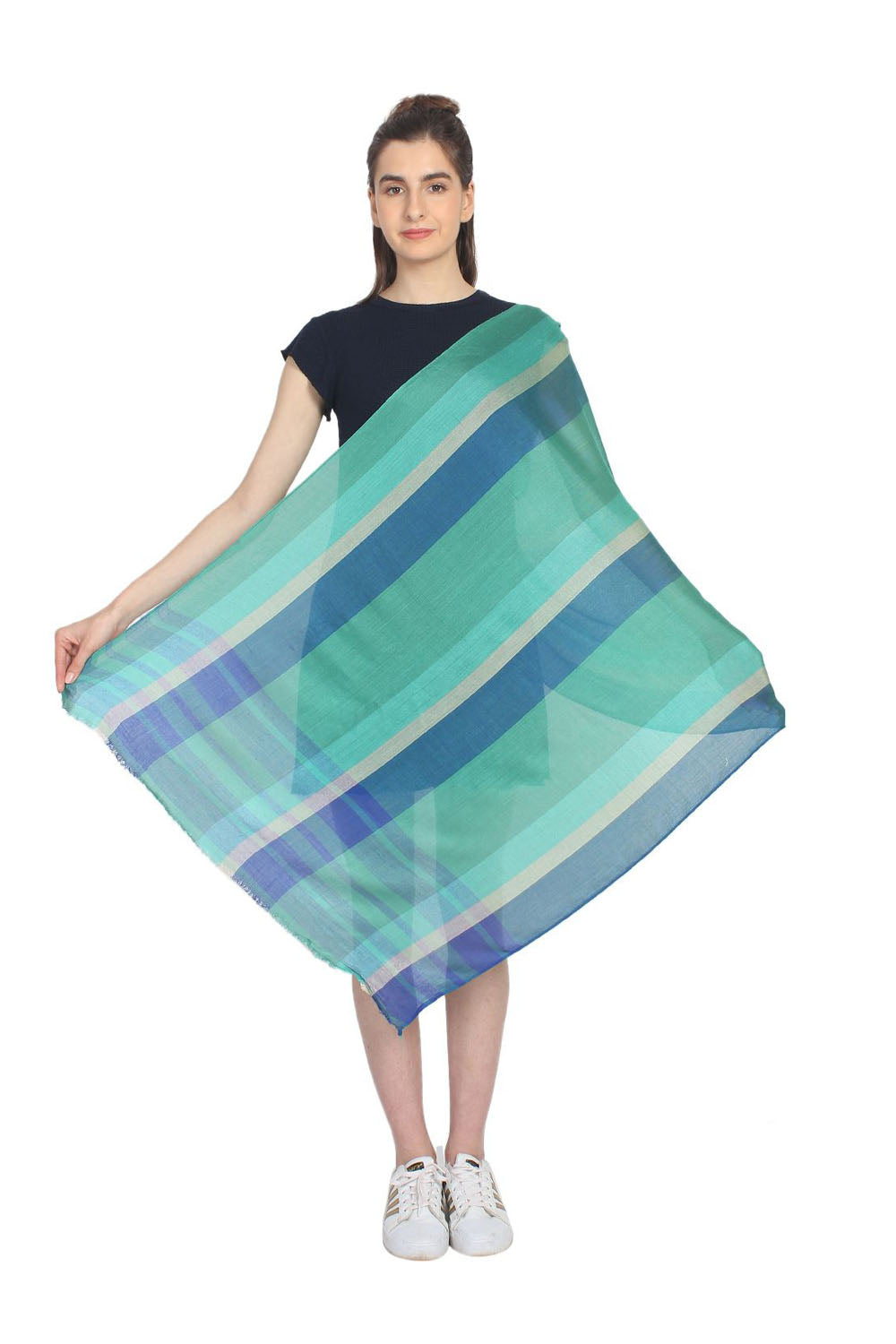 Viscose Stole In Green And Blue