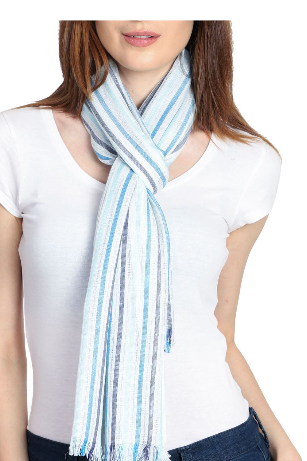 Viscose Stole In White And Blue