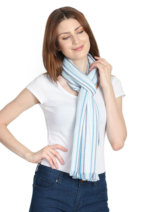 Viscose Stole in White And Blue