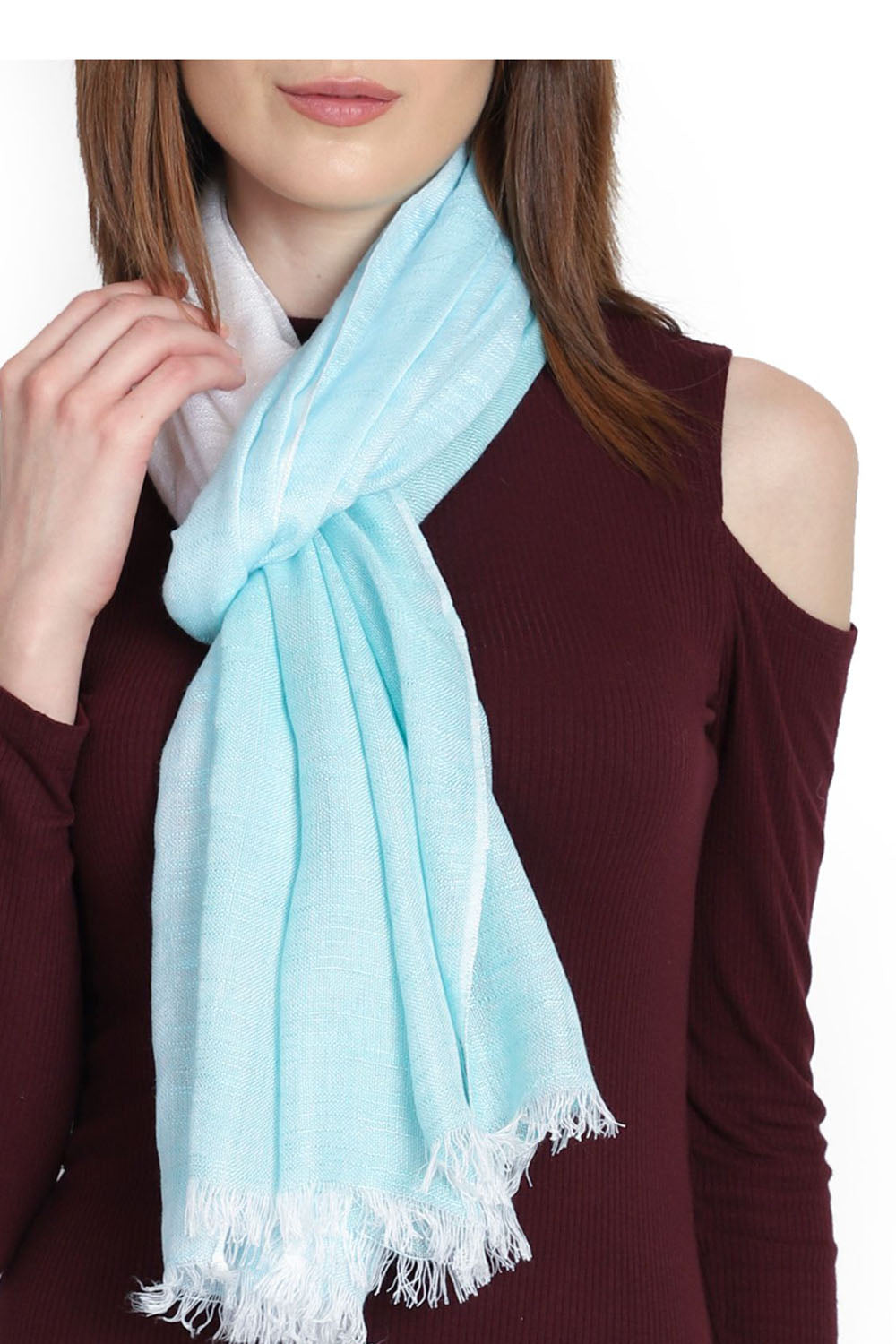 Viscose Stole In Turquoise And White