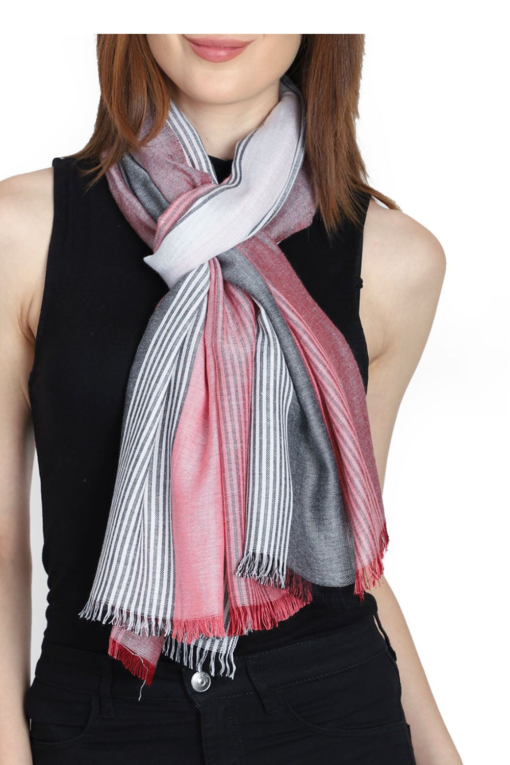 Viscose Stole In Pink And Grey