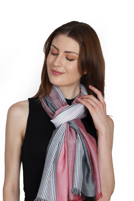 Viscose Stole in Pink And Grey