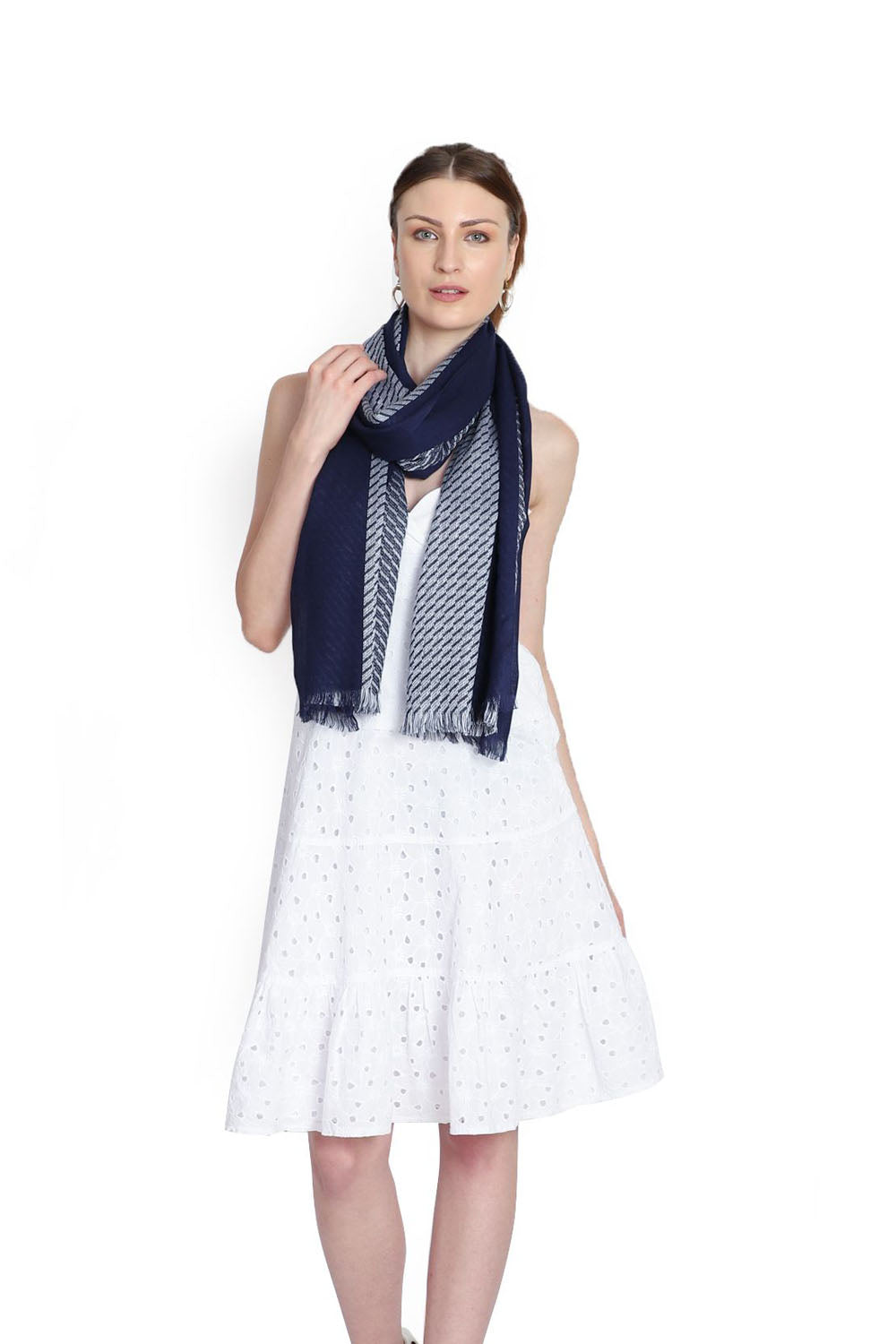 Viscose Stole in Navy And White