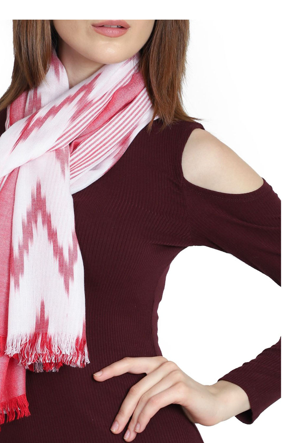 Viscose Stole In Red And White