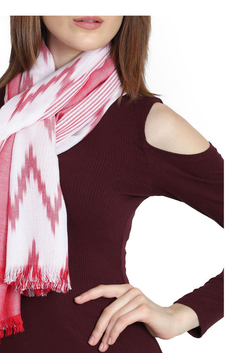 Viscose Stole in Red And White