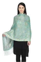 Modal Shawl In White, Blue And Green