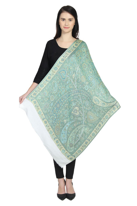 Modal Shawl In White, Blue And Green