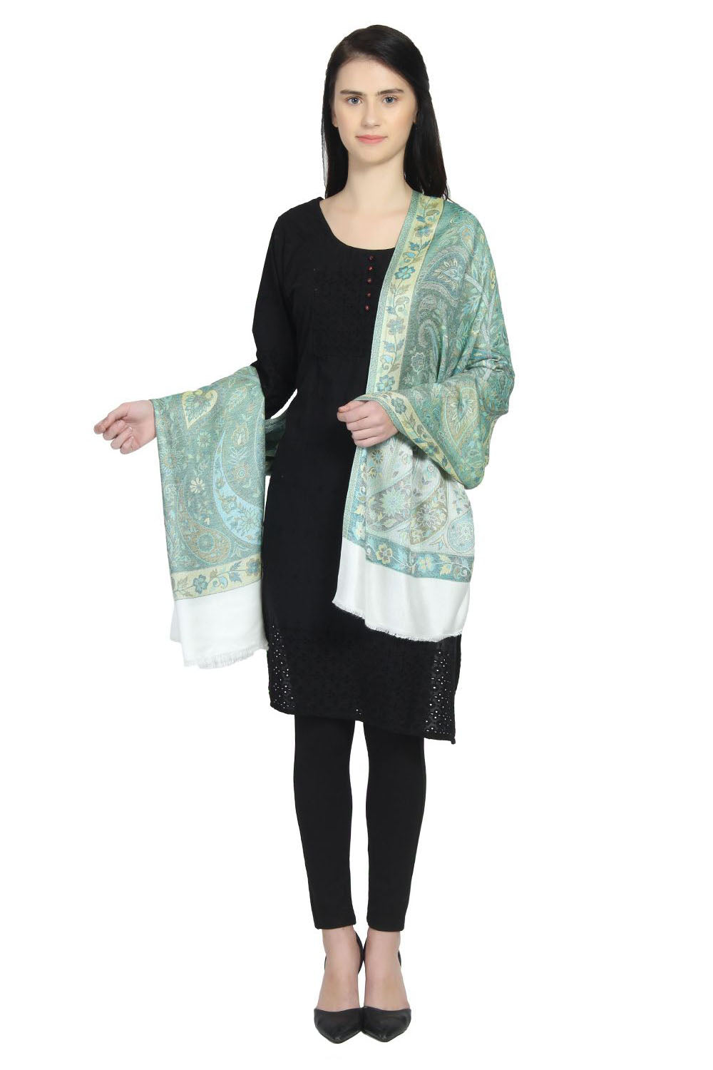 Modal Shawl In White, Blue And Green