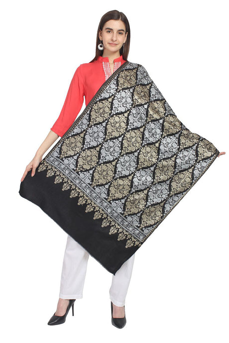Wool Shawl in Black, Gold And Silver