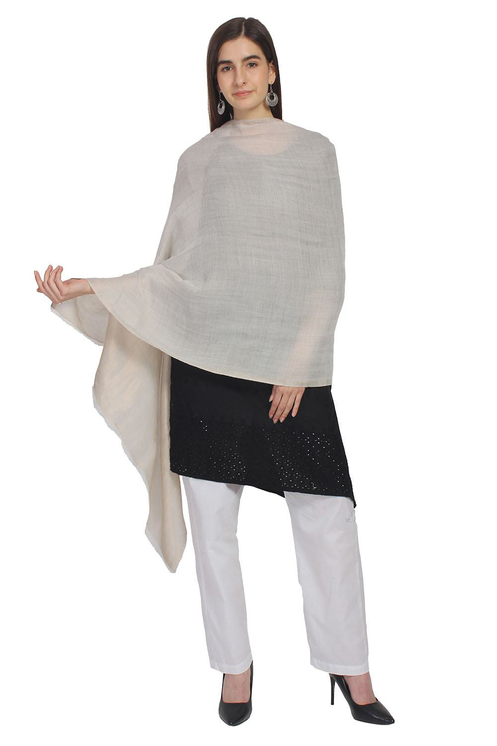 Wool Reversible Shawl In White And Gold