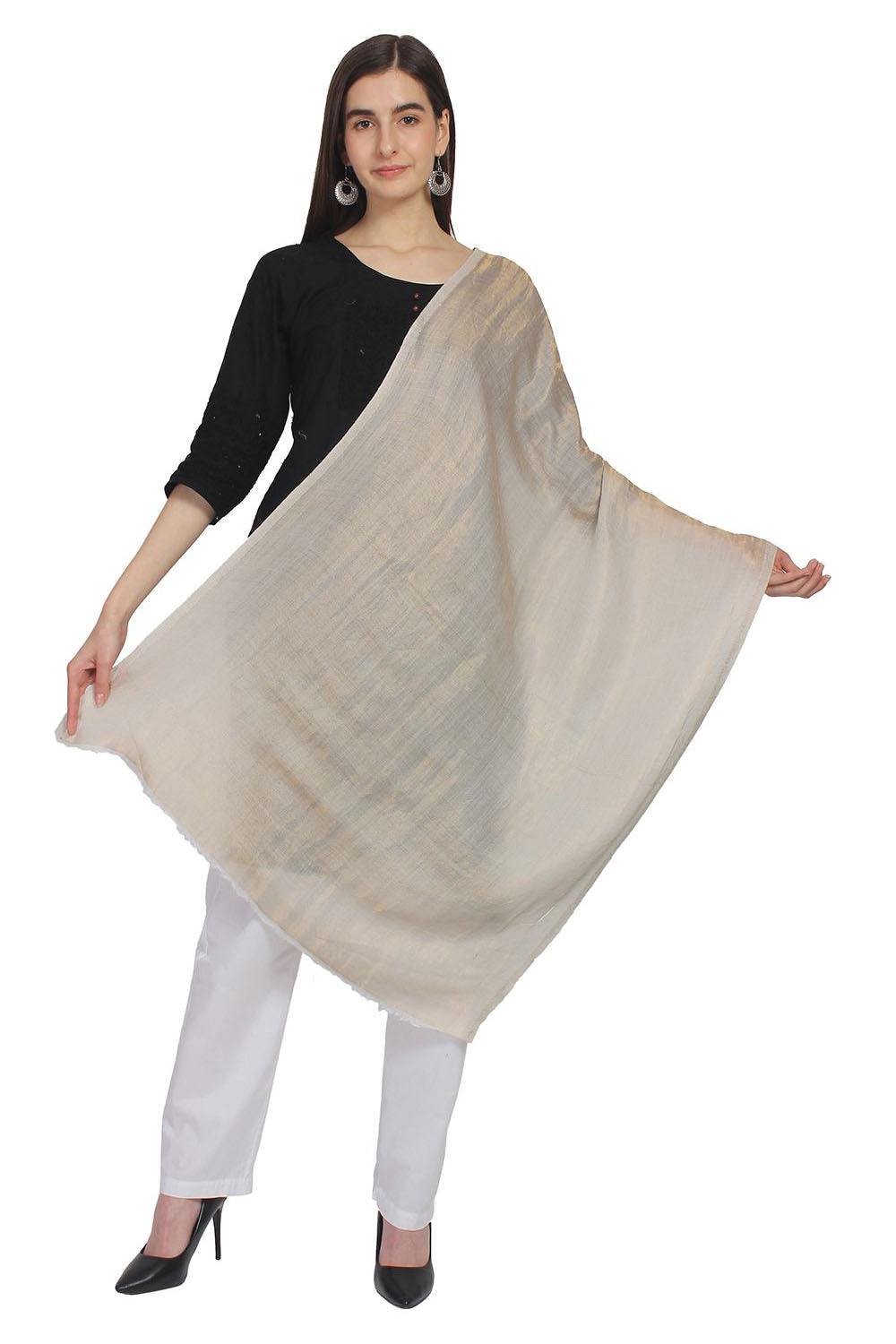 Wool Reversible Shawl In White And Gold