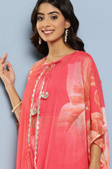 Buy Coral Printed Top with Palazzos & Shrug Online