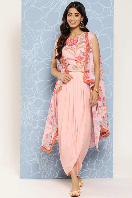 Buy Pink Floral Printed Ethnic Co-Ords With Jacket Online