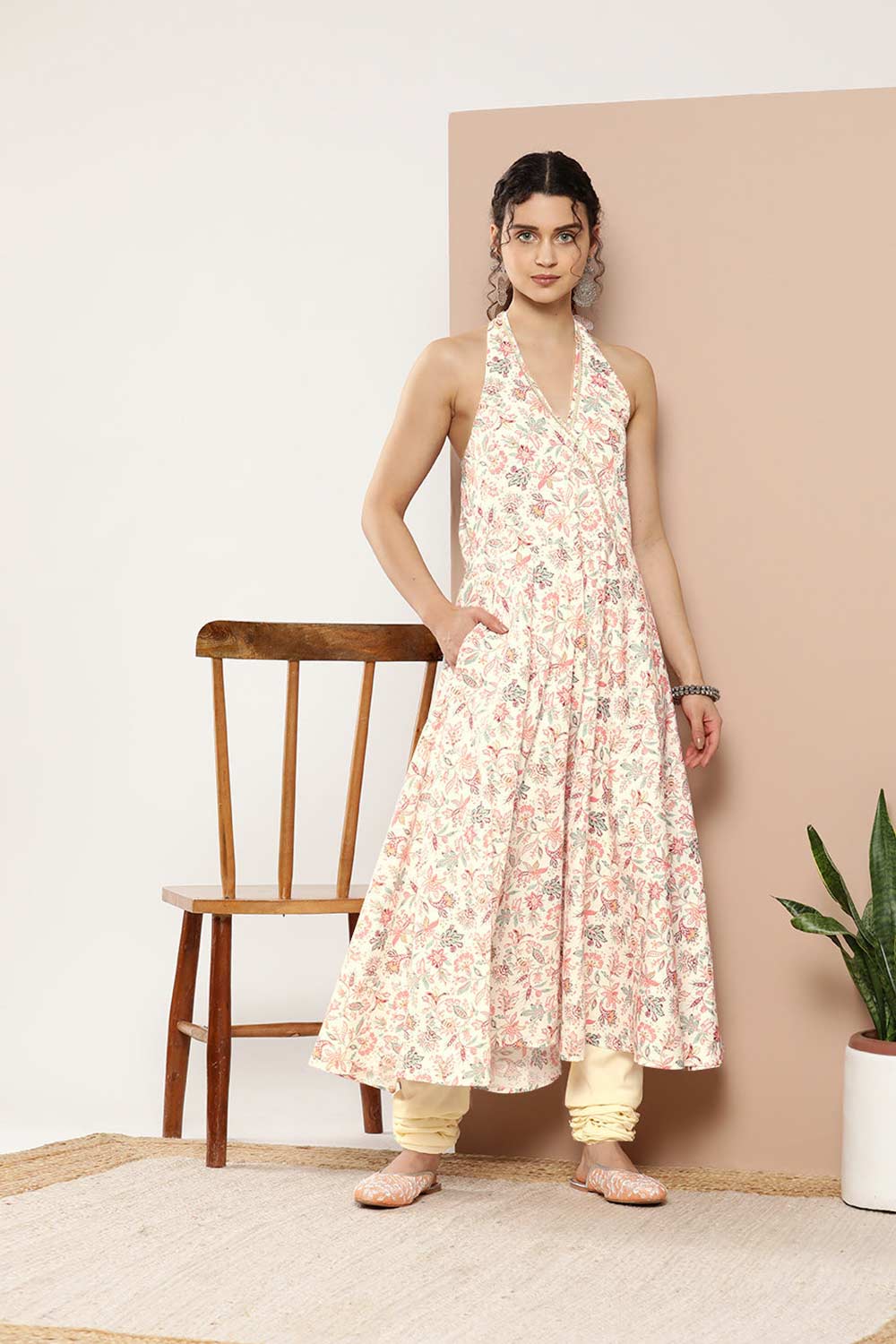 Buy Pink Poly Crepe Printed Kurta Churidar Set Online