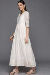 Off White Chanderi Gold Pasted Dress