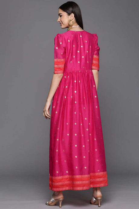 Pink Chanderi Gold Foil Print Dress