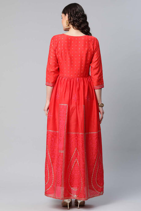 Red Chanderi Khari Printed Dress