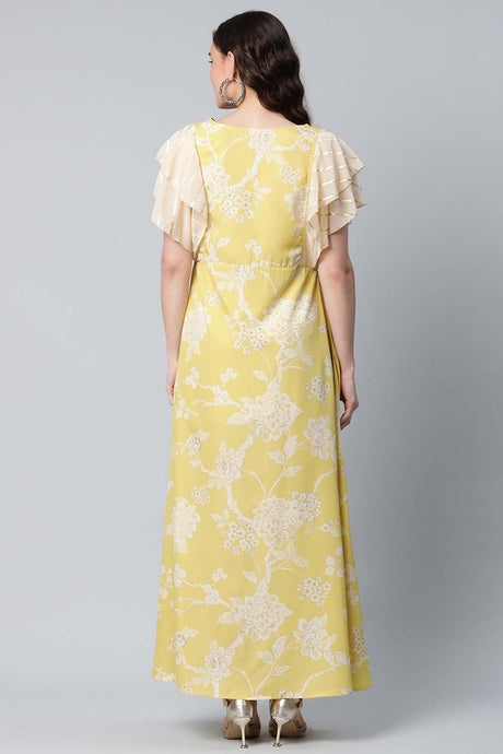 Lemon Yellow Crepe Floral Dress