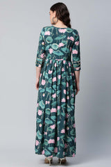 Dark Green Crepe Digital Print Dress