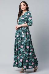 Dark Green Crepe Digital Print Dress