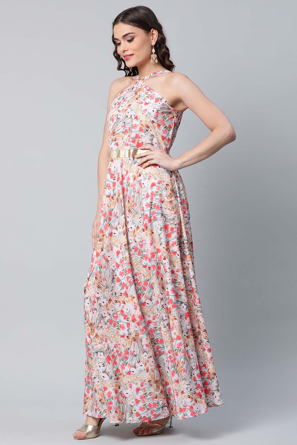 Crepe Printed Classic White Romantic Floral Dress