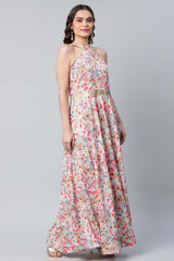 Crepe Printed Classic White Romantic Floral Dress