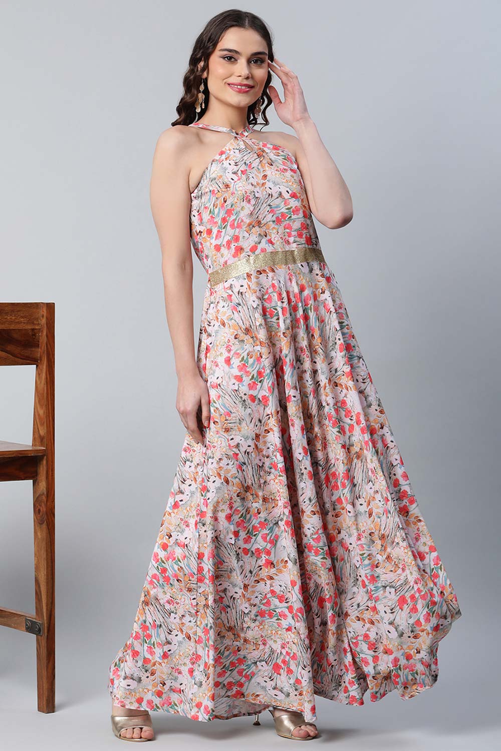 Crepe Printed Classic White Romantic Floral Dress