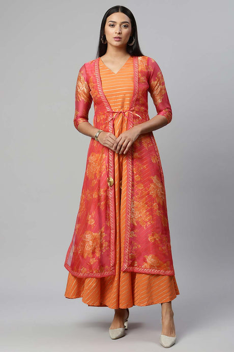 Orange Crepe Printed Dress