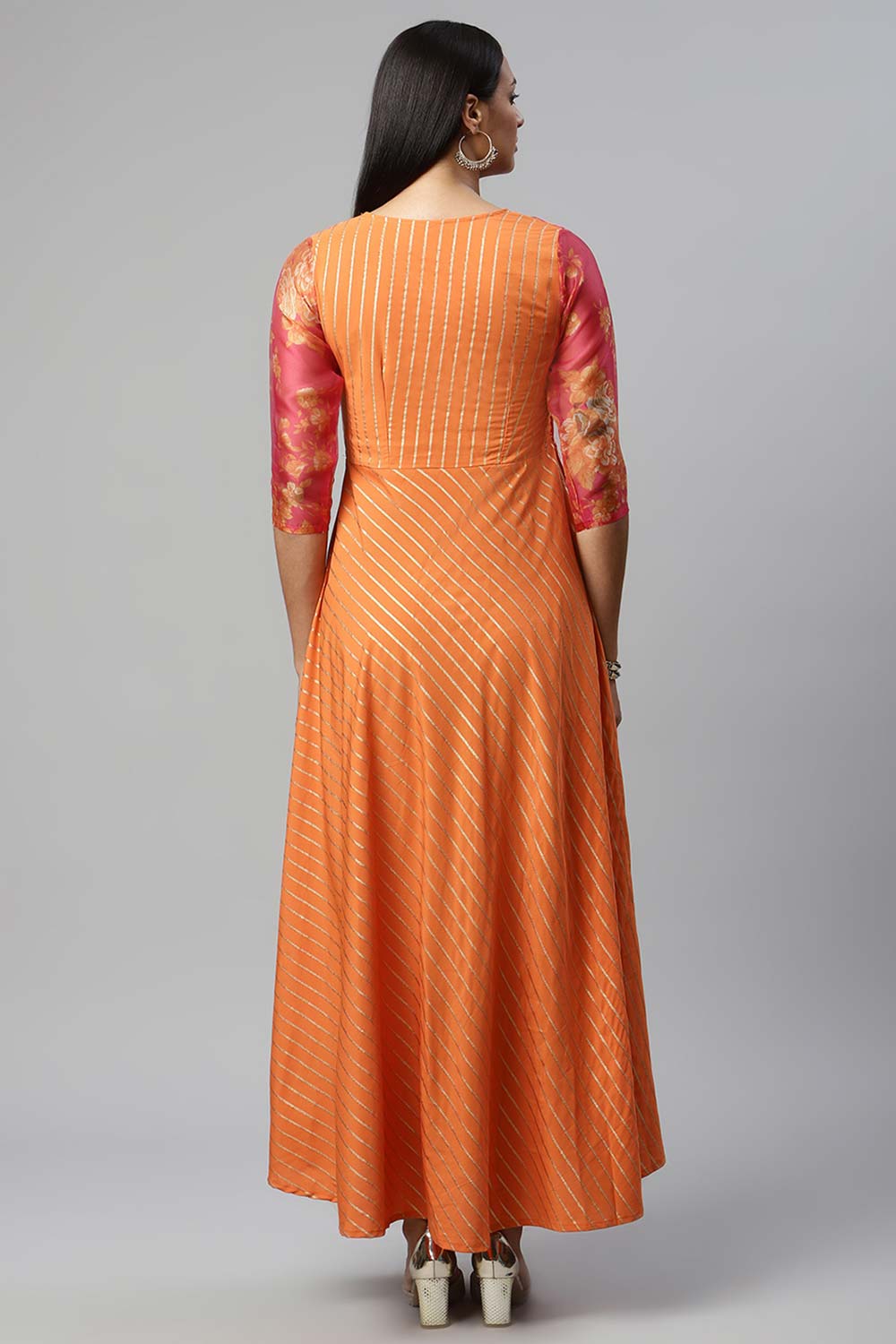 Orange Crepe Printed Dress