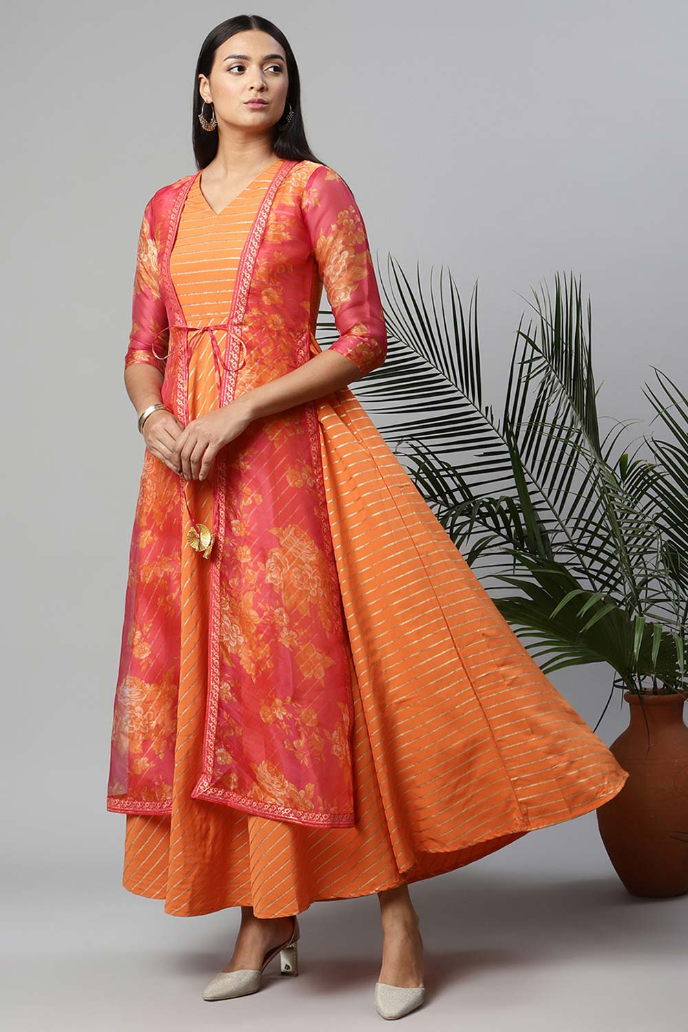 Orange Crepe Printed Dress