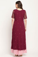 Women Wine Crepe Glitter Print Dress