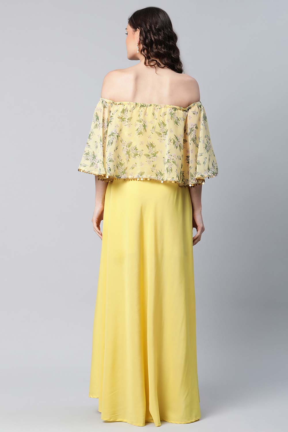 Crepe Printed Yellow Dress