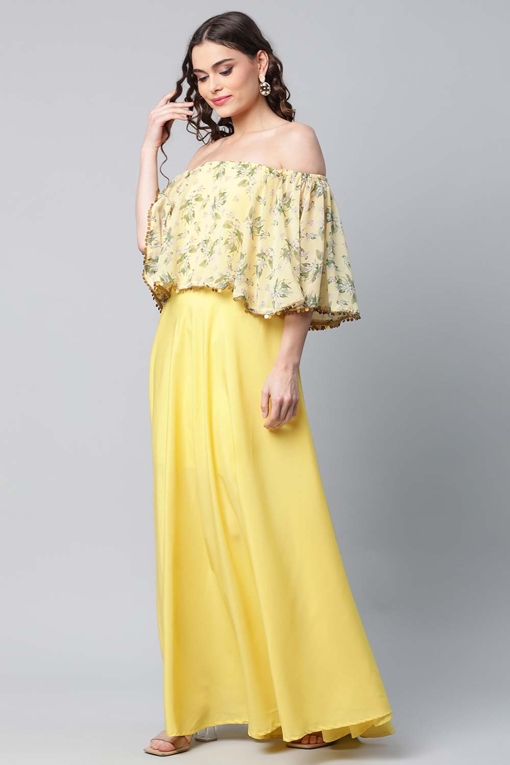 Crepe Printed Yellow Dress