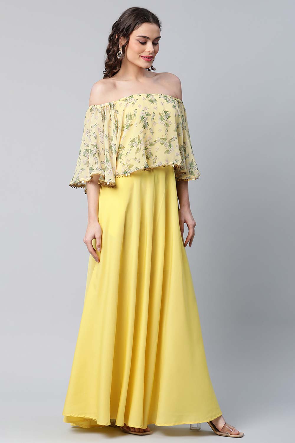 Crepe Printed Yellow Dress