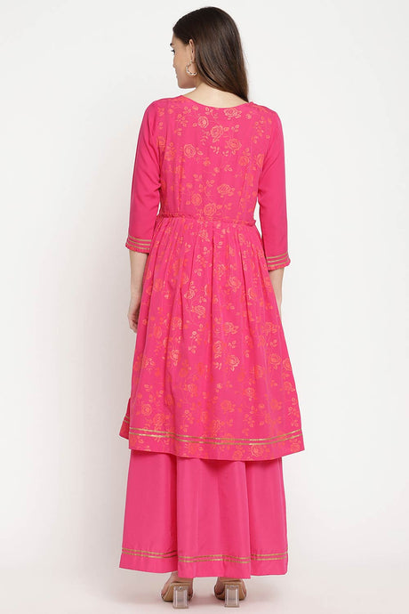 Women Dark Pink Crepe Khari Print Dress