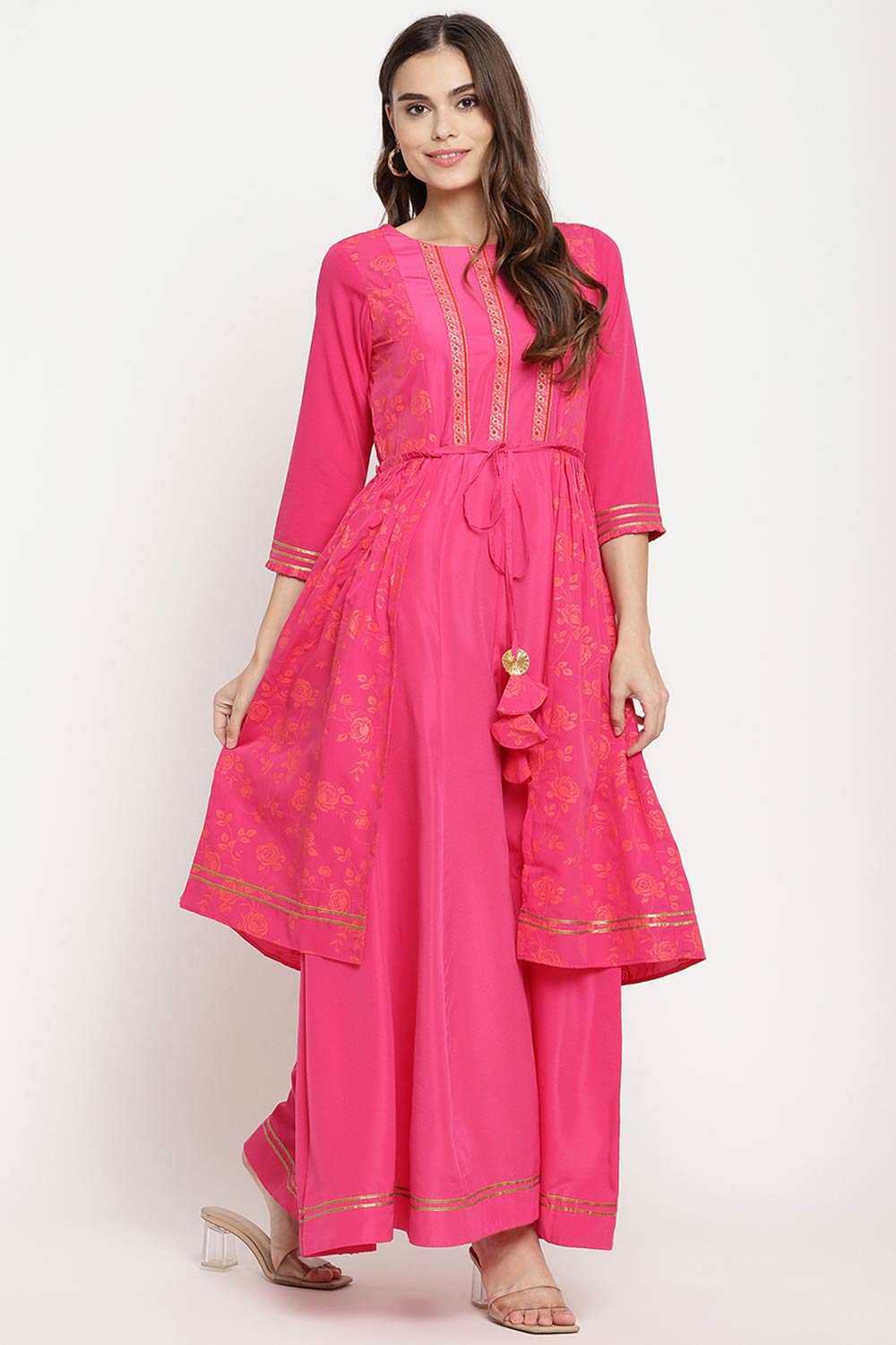 Women Dark Pink Crepe Khari Print Dress